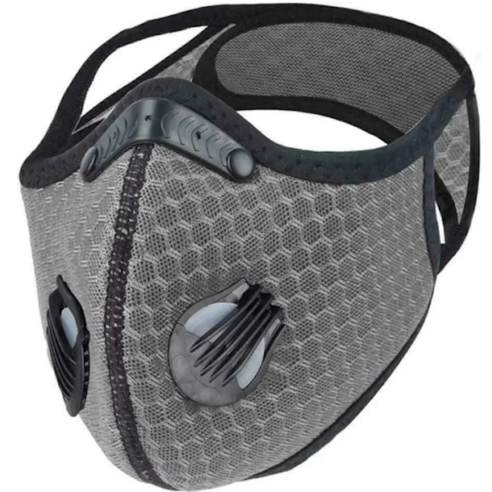 Face Sports Mask Gray with Active Carbon Filter & Breathing Valves